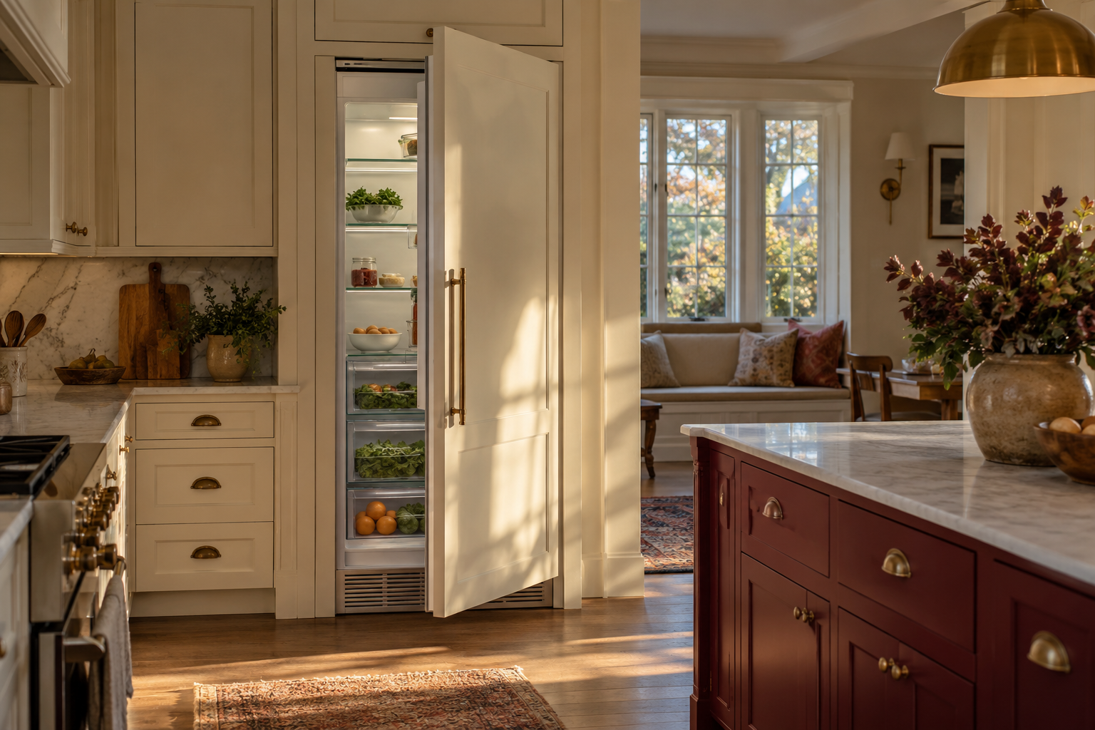 Illustrative Monogram refrigerator in a residential kitchen — AI image for Viking Repair Pelham Manor