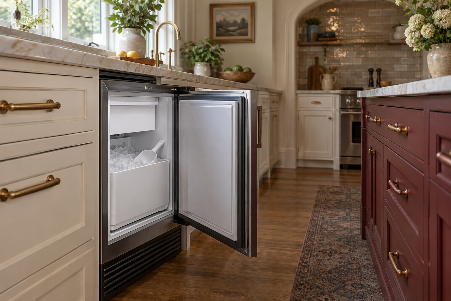 Illustrative Sub-Zero ice maker in a residential kitchen — AI image for Viking Repair Pelham Manor