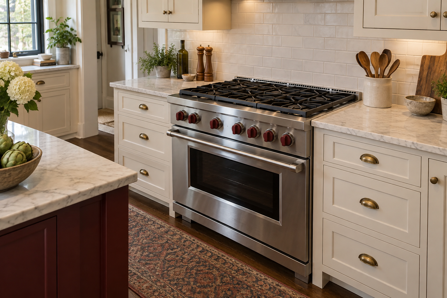 Illustrative Wolf range in a residential kitchen — AI image for Viking Repair Pelham Manor