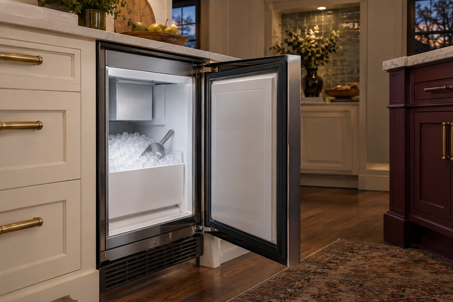 Illustrative Sub-Zero ice maker in a residential kitchen — AI image for Viking Repair Pelham Manor