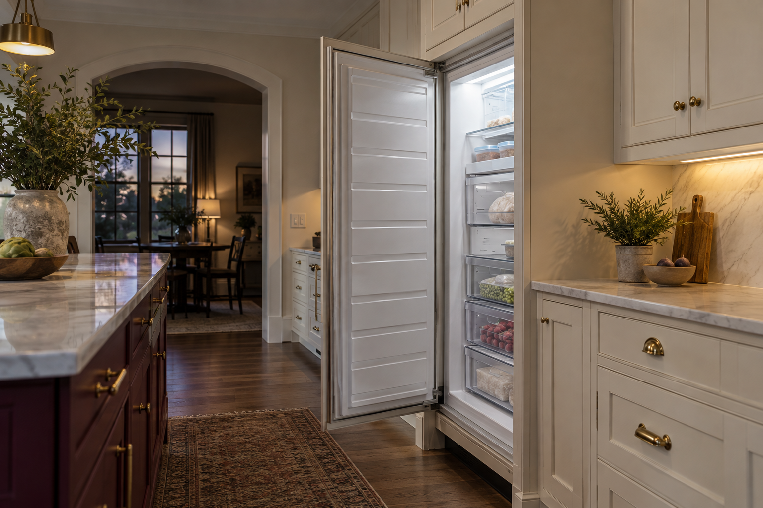 Illustrative Sub-Zero freezer in a residential kitchen — AI image for Viking Repair Pelham Manor